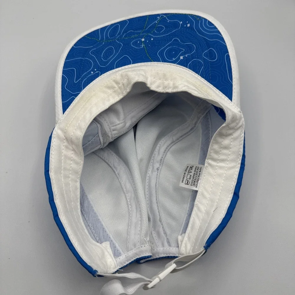 Hoka One One Time to Fly Hat 5 Panel Running Cap Blue Topo Map Trail